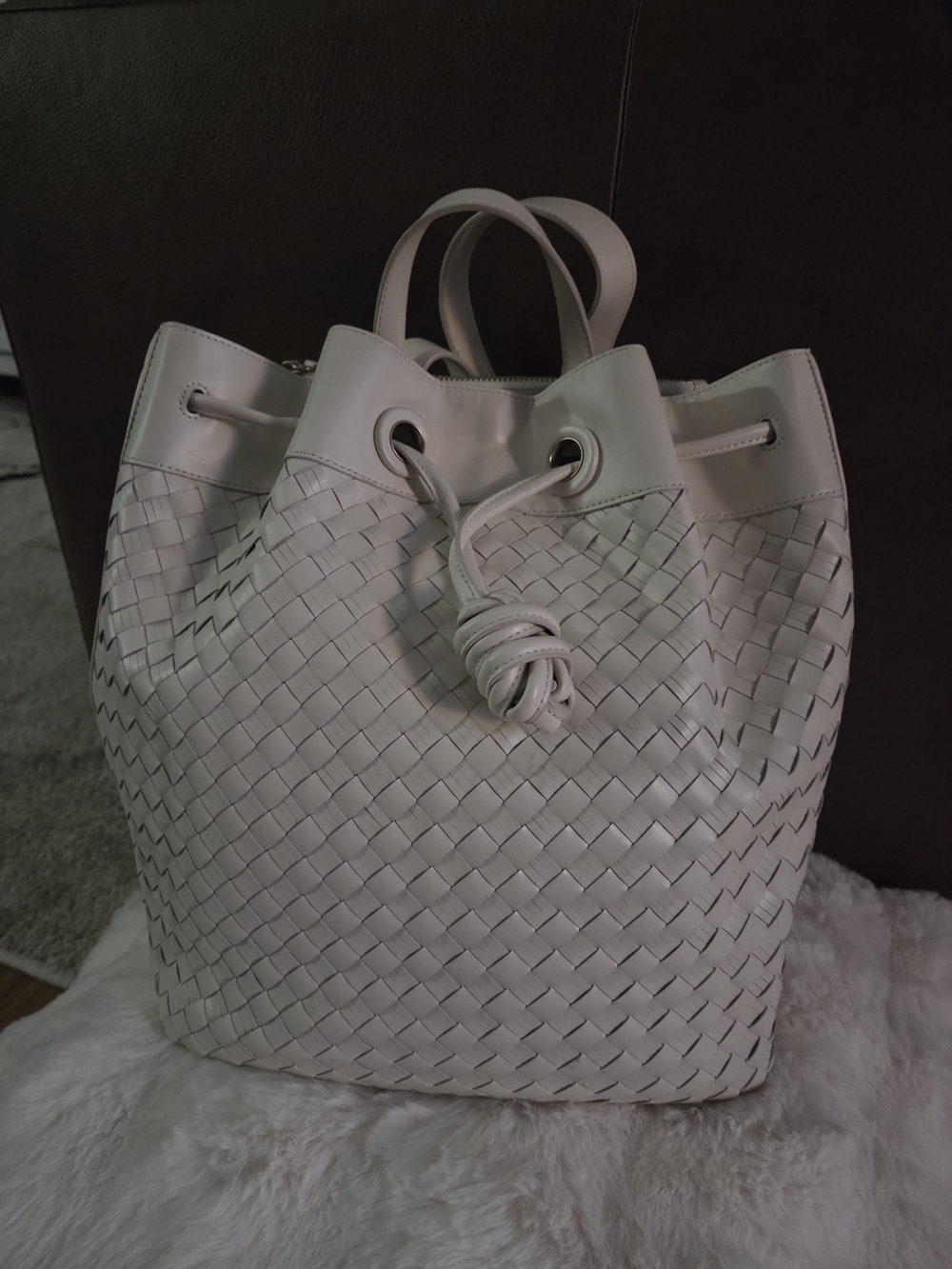 NWOT Cole Haan Woven Drawstring Bucket Bag/Backpack in Cream